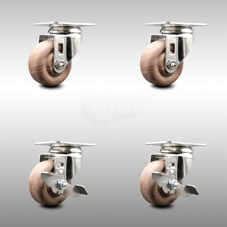 Service Caster 3.5 Inch 316SS High Temp Glass Filled Nylon Swivel Top Plate Caster Brakes, 2PK SCC-SS31620S3514-GFNSHT-2-TLB-2